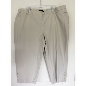 Talbots Perfect Skimmer Pants Womens 24W Beige Stretch Crop Button Hem Plus Size
